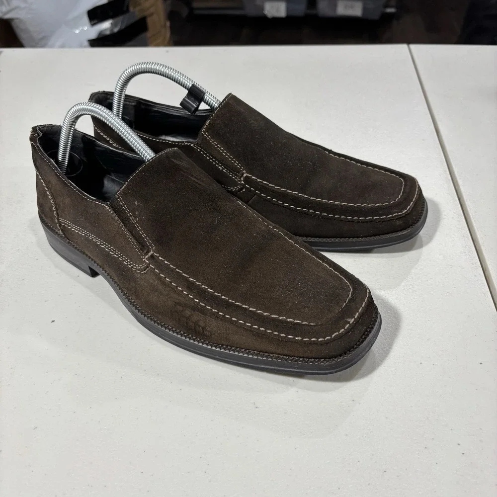 Natha Studio Mens Brown Leather Dress Casual Slip On Loafers 8.5M Suede Preppy